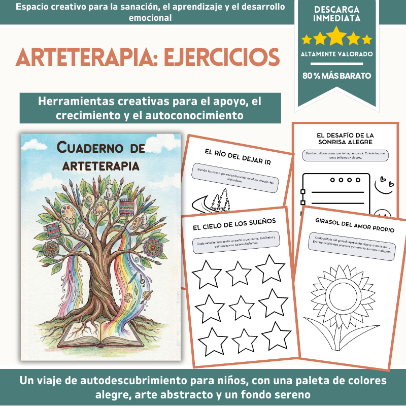 Cuaderno de arteterapia para niños y adolescentes – más de 110 actividades imprimibles para la salud mental (TCC, mindfulness y SEL)